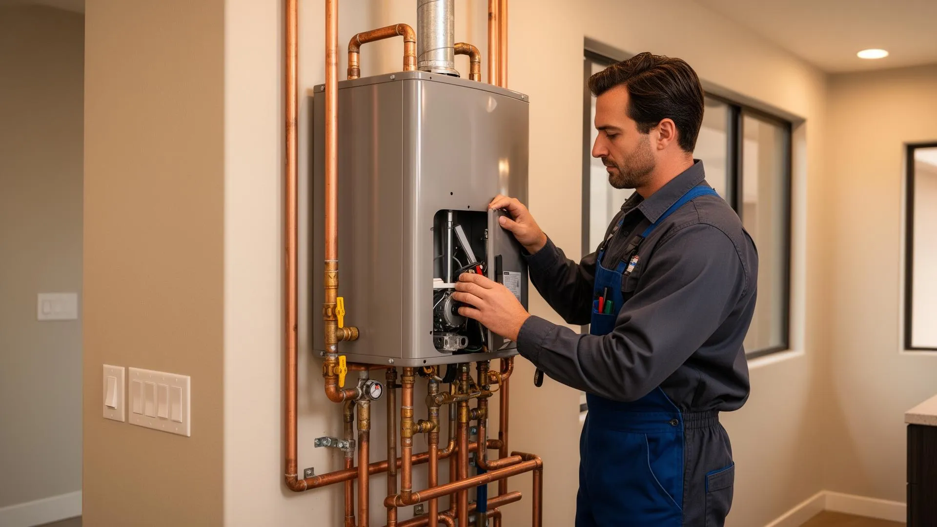Professional plumber servicing water heater in Tolleson, AZ